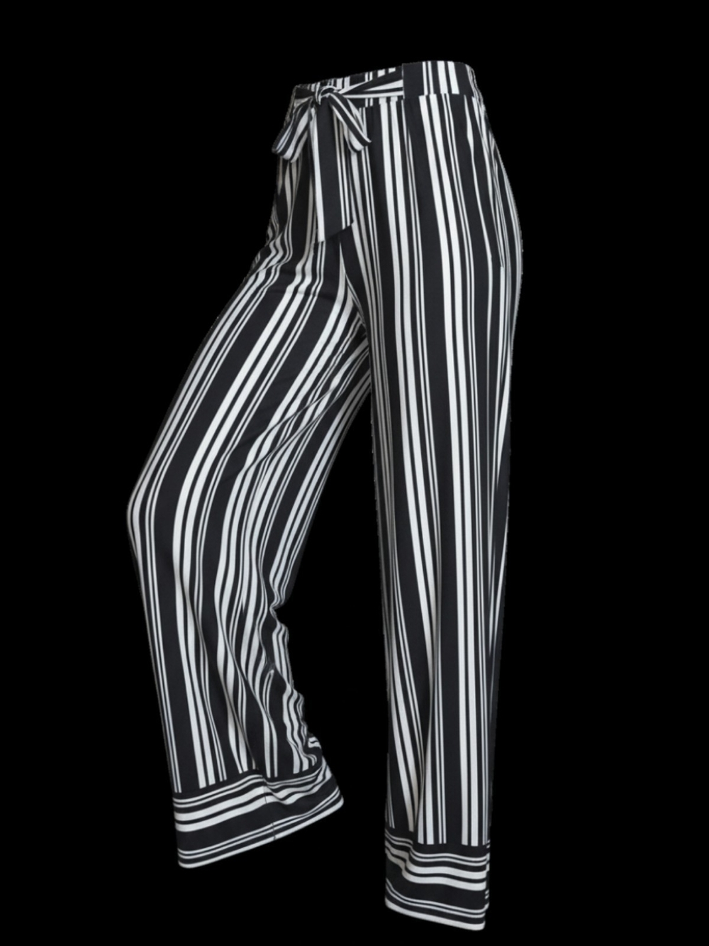 Ultra Flirt Black and White Vertical Stripe Wide-Leg Pants with Tie Waist